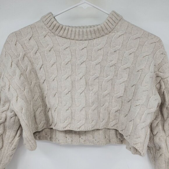 Babaton Aritzia 100% Merino Wool Cropped Cable Knit Womens Winter Sweater Cozy S - Picture 5 of 8